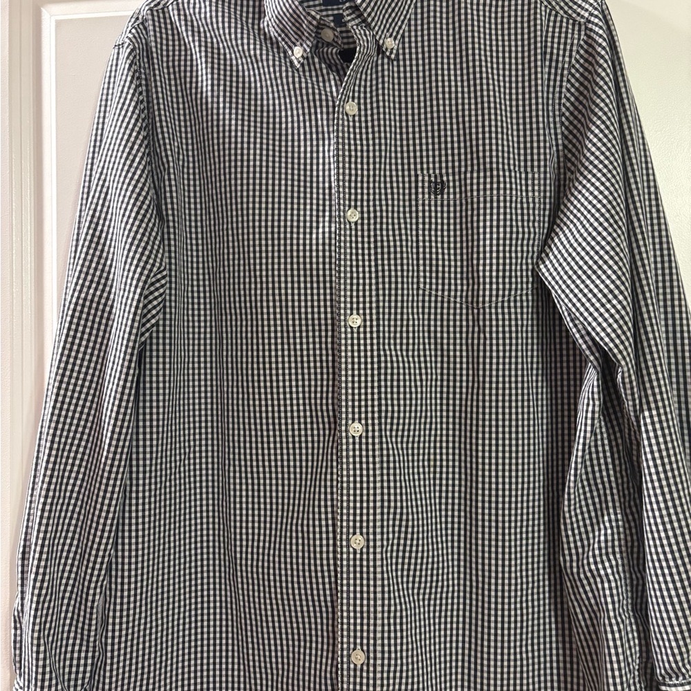 Men’s Large Chaps Black & White Button Down Shirt, Long sleeve, Business Casual